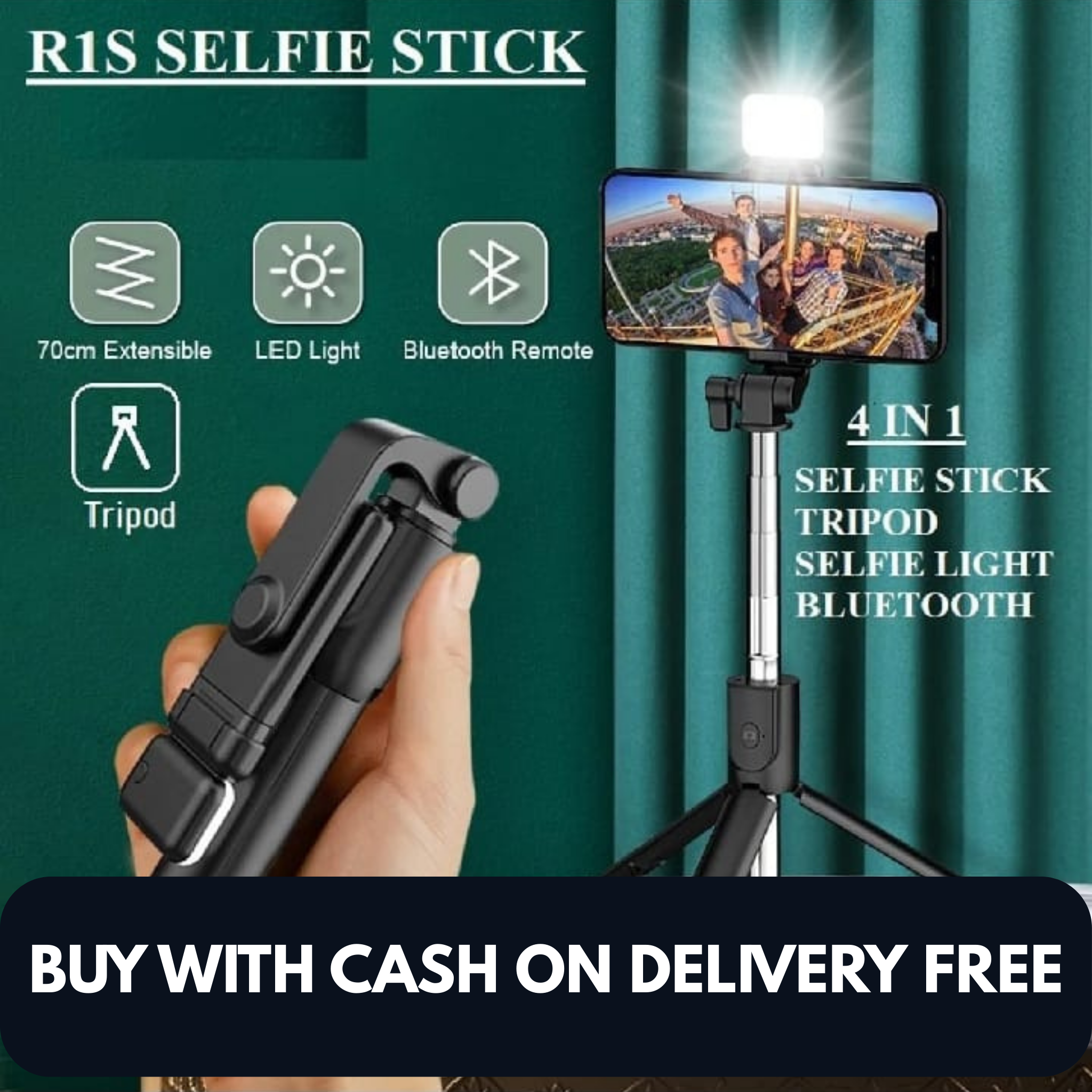 Portable Selfie Stick & LED Stand – Wireless